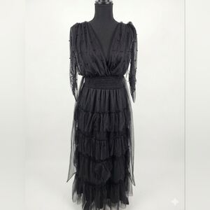 Lena elegant Black Tiered with beads sleeveless dress. New condition!